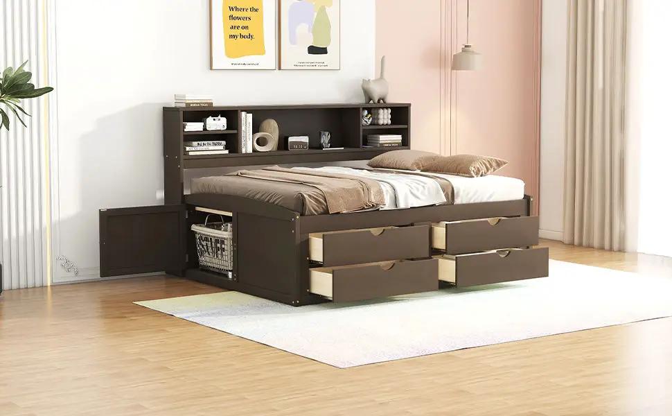 Daybed With 2 Bedside Cabinets, Upper Shelves And 4 Drawers by HouseOfZazla