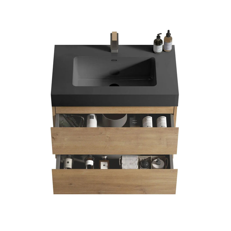 Alice - Natural Oak Bathroom Vanity With Sink, Large Storage Wall Mounted Floating Bathroom Vanity For Modern Bathroom, One-Piece Sink Basin Without Drain by Unique Piece Furniture