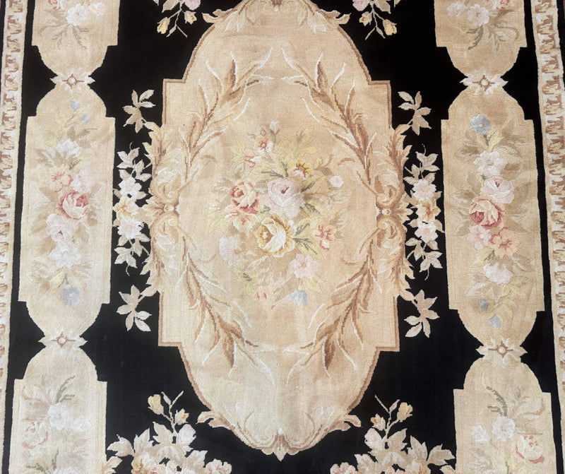 Chinese Aubusson Rug 6x9, Wool Pile, Black, Floral, Elegant by Jewel Rugs