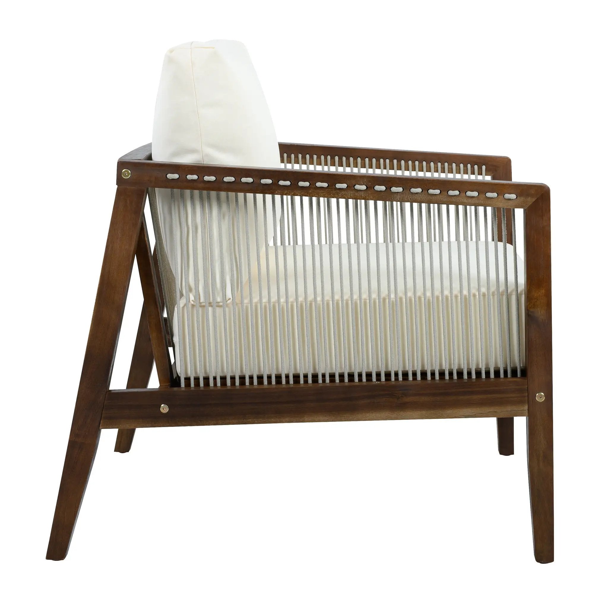Outdoor Club Chairs (Set of 2), Acacia Wood Frame with Rope Back, Water-Repellent by HouseOfZazla