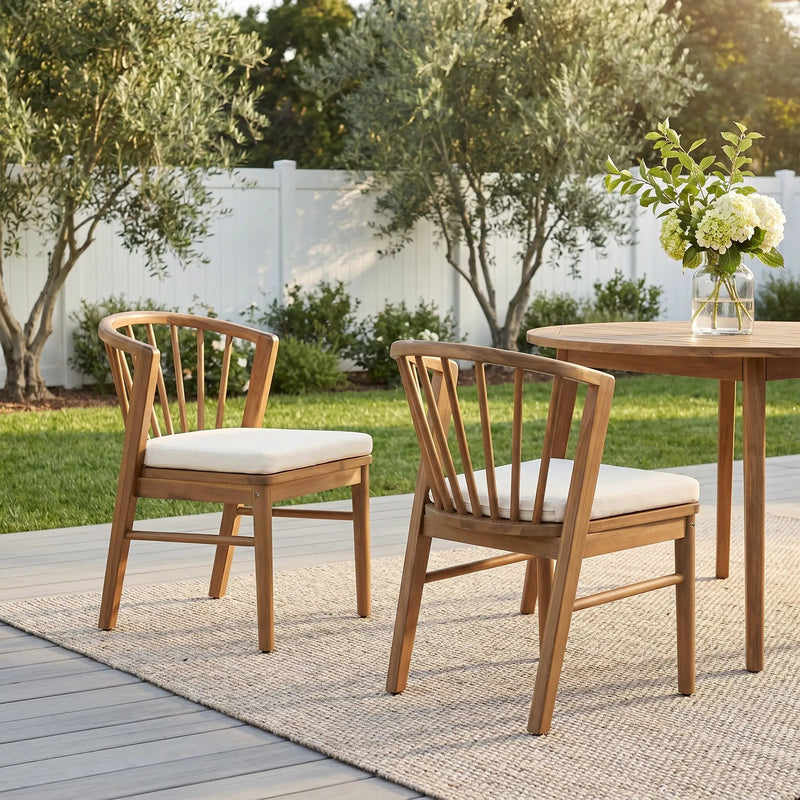 Outdoor Dining Chairs Set of 2, Acacia Wood Patio Chairs with Cushions by HouseOfZazla
