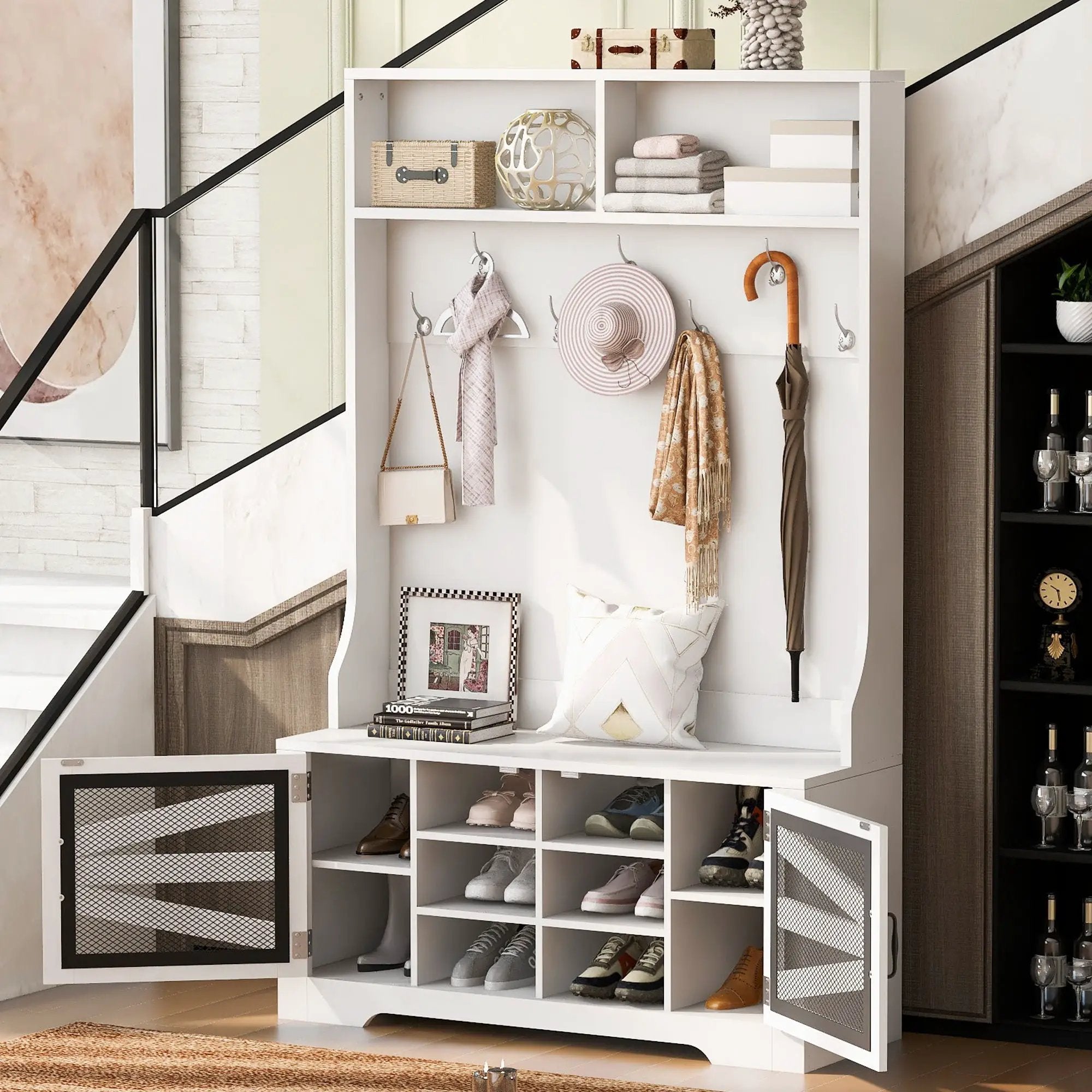 Entryway Bench With Coat Rack, 3 In 1 Design And Adjustable Shelves by HouseOfZazla