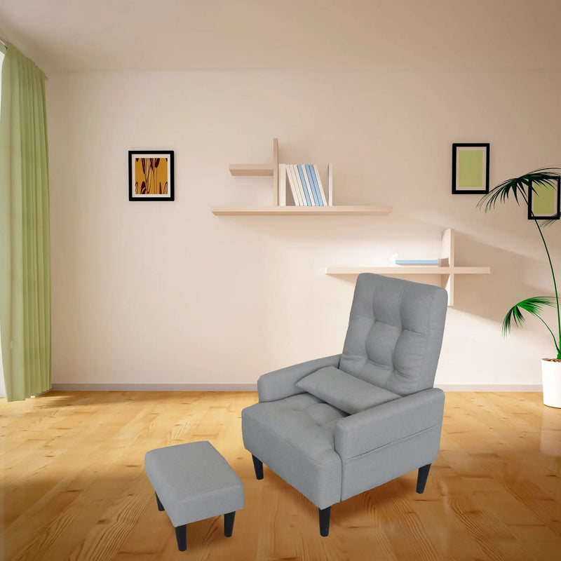 Living Room Sofa Single Chair And Ottoman, Modern Multi-Function Fabric Living Room Sofa Lounge Chair Bed And Stool. Soft Leisure Single Chair Adjustable Into 5 Angles With Sofa Bed by Unique Piece Furniture