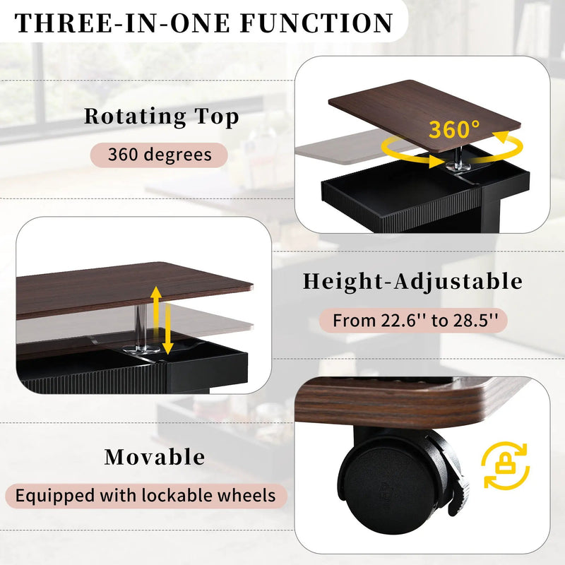 Adjustable End Table With Wheels, 360°Rotating Top And Storage Space by HouseOfZazla