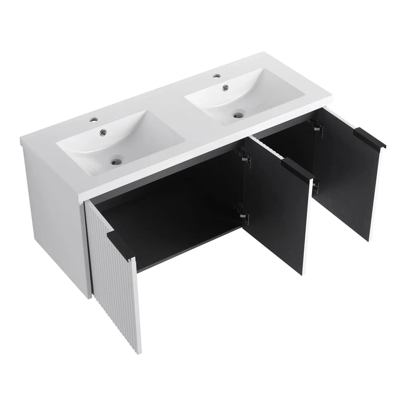 Contemporary Wall Mounted Bathroom Vanity With Resin Double Sink by HouseOfZazla