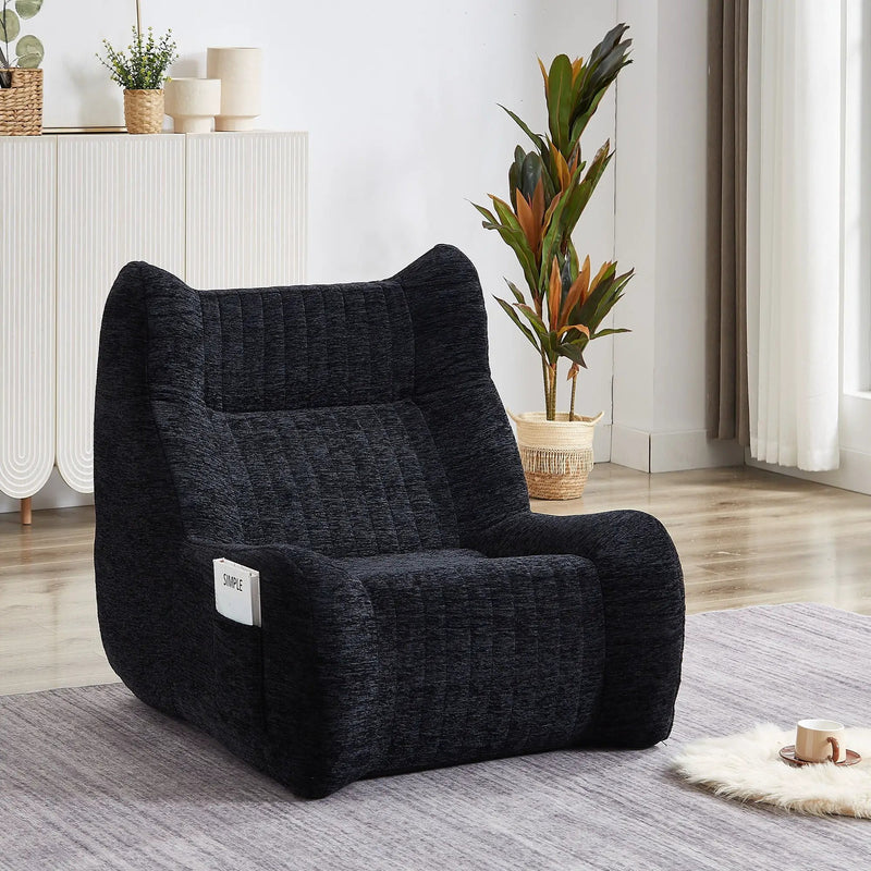 Bean Bag Chair With Armrests Oversized Comfy Beanbag Lounge Lazy Floor Sofa Accent Chair For Living Room - Black by HouseOfZazla