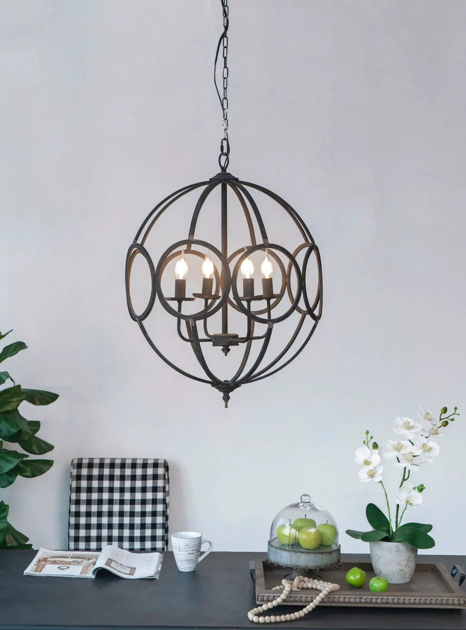 4 Light Metal Chandelier, Hanging Light Fixture With Adjustable Chain For Kitchen, Bulb Not Included - Black by Unique Piece Furniture
