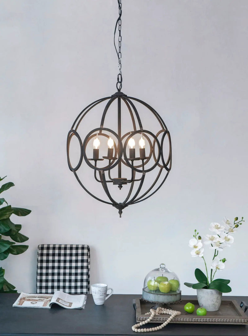 4 Light Metal Chandelier, Hanging Light Fixture With Adjustable Chain For Kitchen, Bulb Not Included - Black by HouseOfZazla