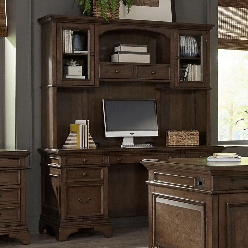 Stigham - 5 Drawer Credenza With Hutch - Oak by HouseOfZazla