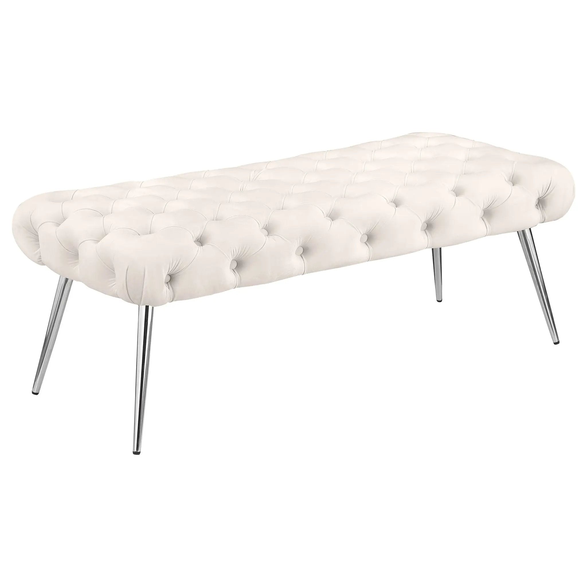 Ella Upholstered Tufted Bench Stainless Steel Legs Ivory by Unique Piece Furniture
