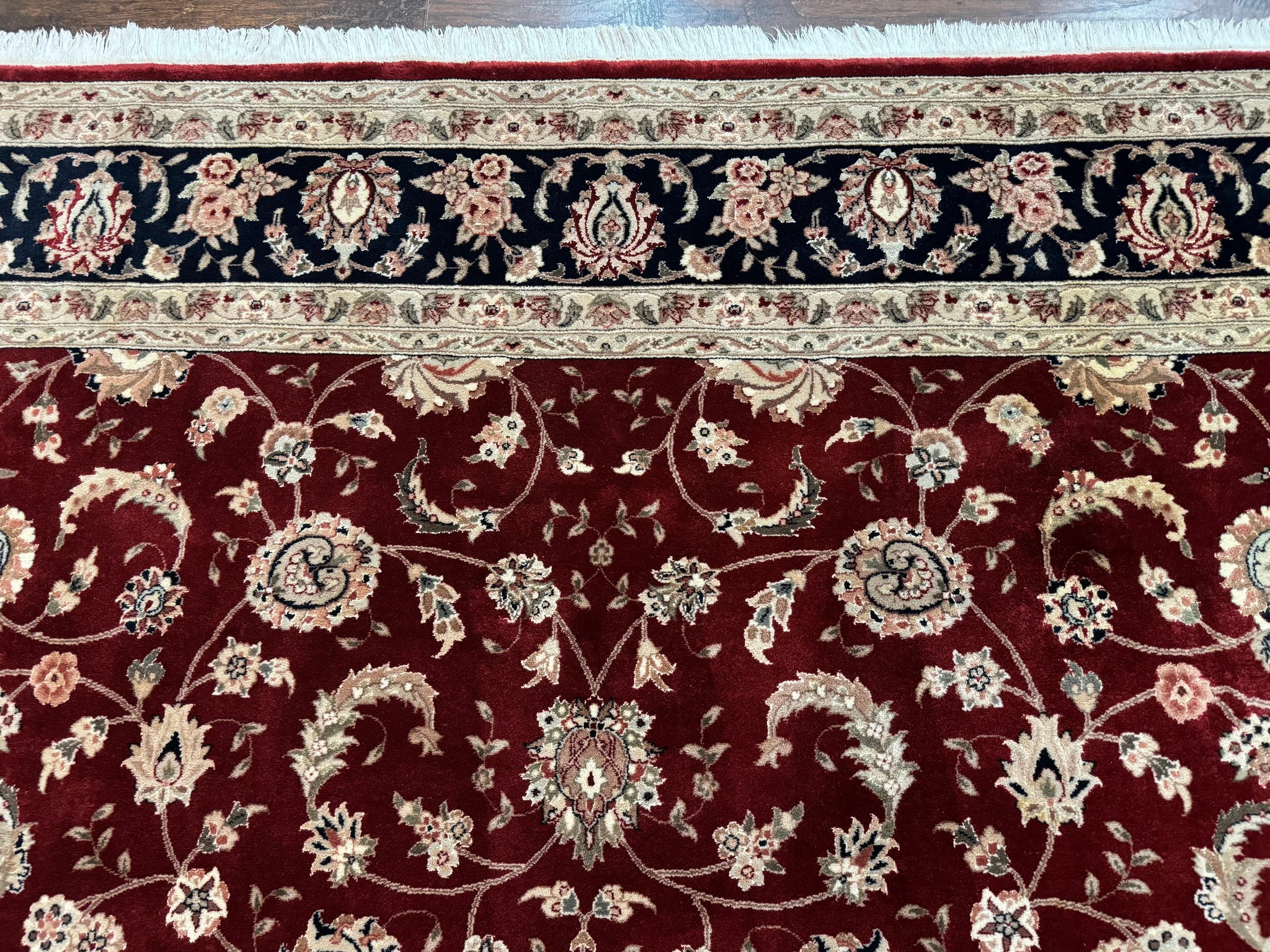 Maroon Persian Area Rug 8x10, Floral Allover, Pak Persian, Wool and Silk Highlights, Traditional Oriental Carpet by Jewel Rugs