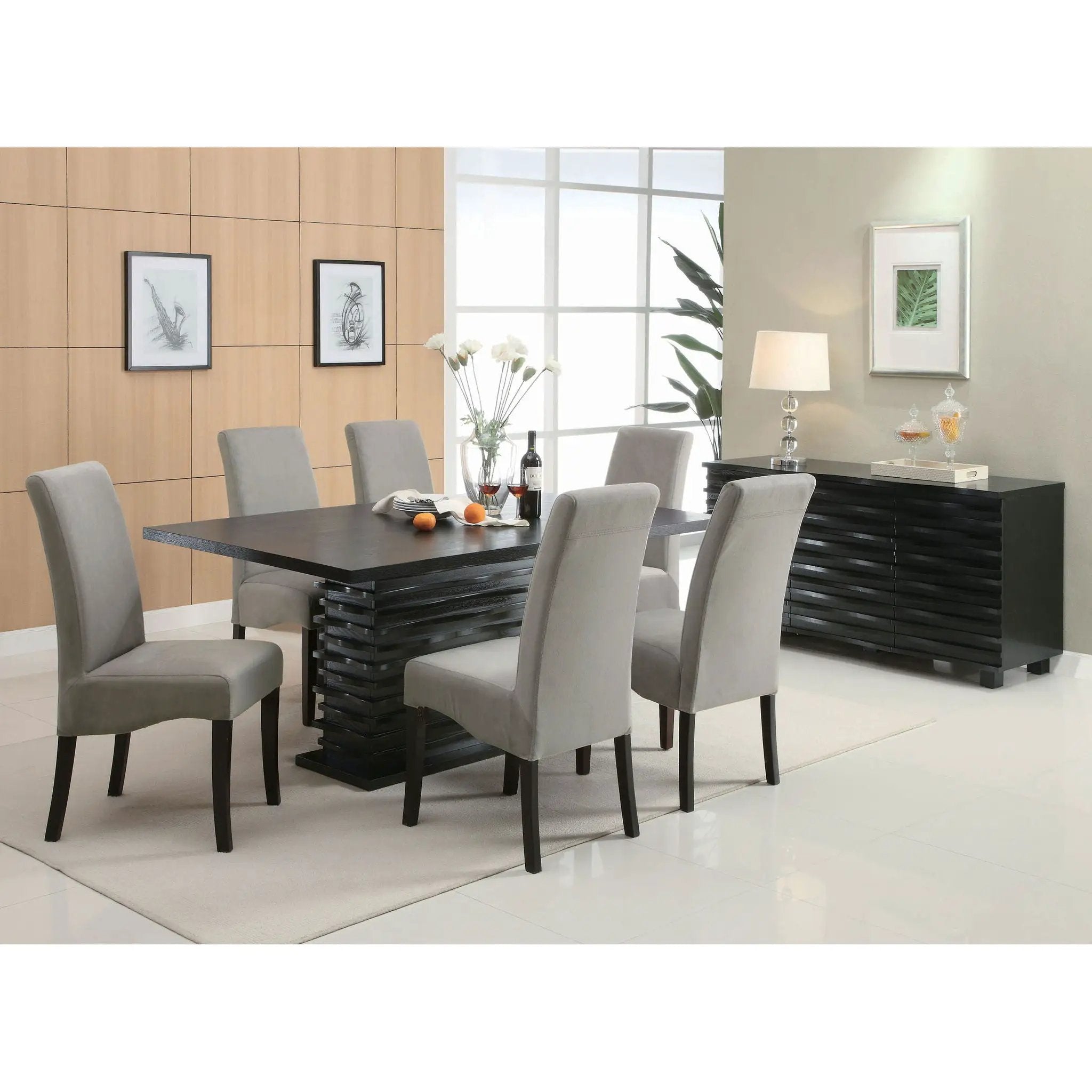 Monette - Rectangle Dining Table With Layered Pedestal Base - Black