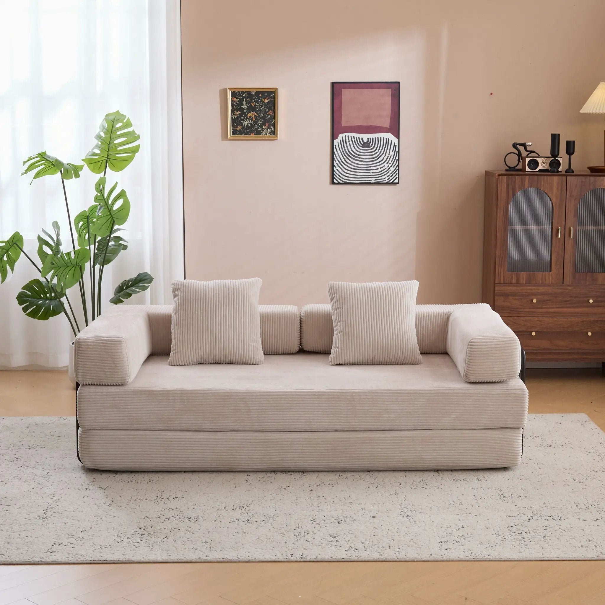Floor Couch, Convertible Floor Sofa Bed With Pillow Back Support Armrest by HouseOfZazla