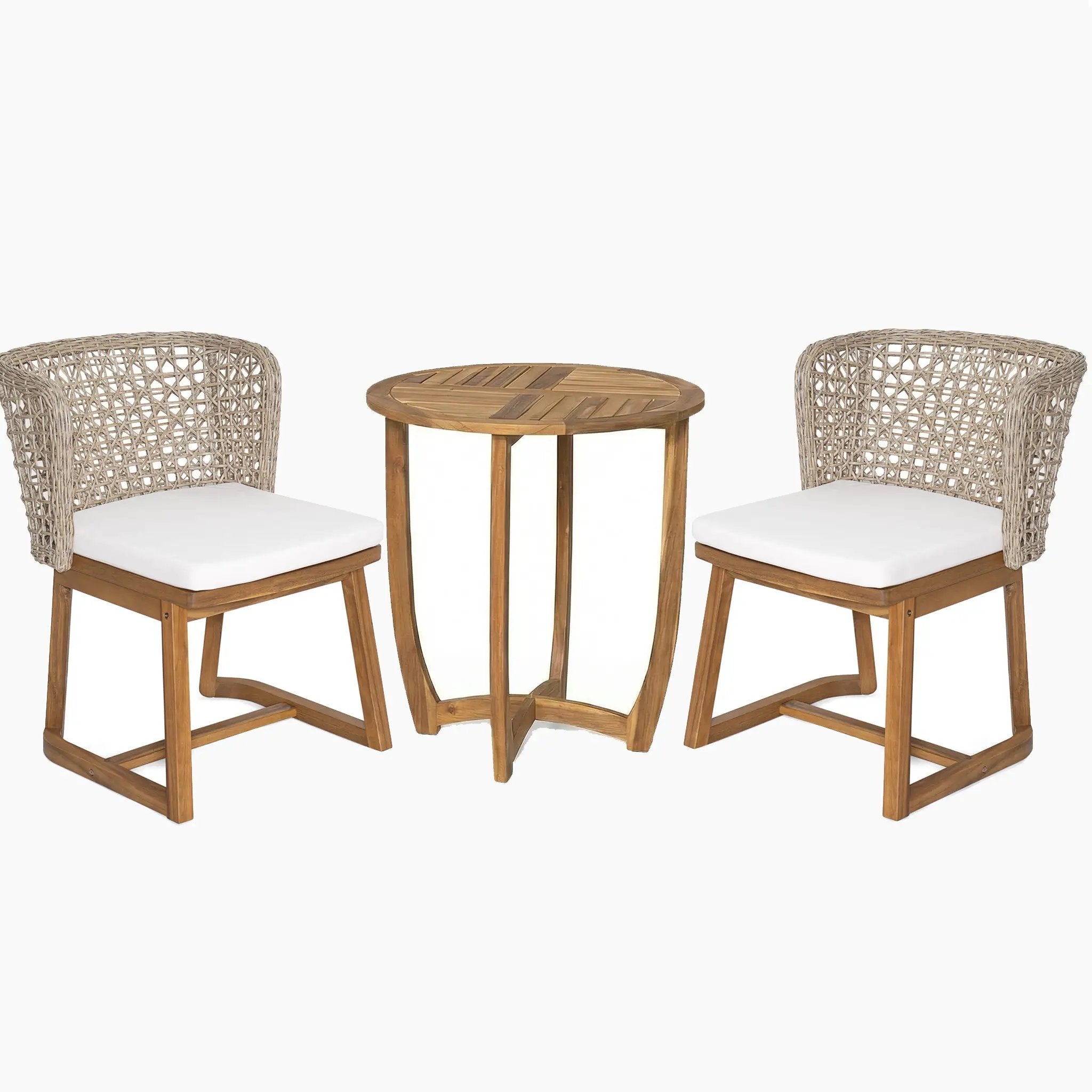 3-Piece Outdoor Dining Set with Teak Finish Acacia Wood Table & Wicker Chairs by HouseOfZazla