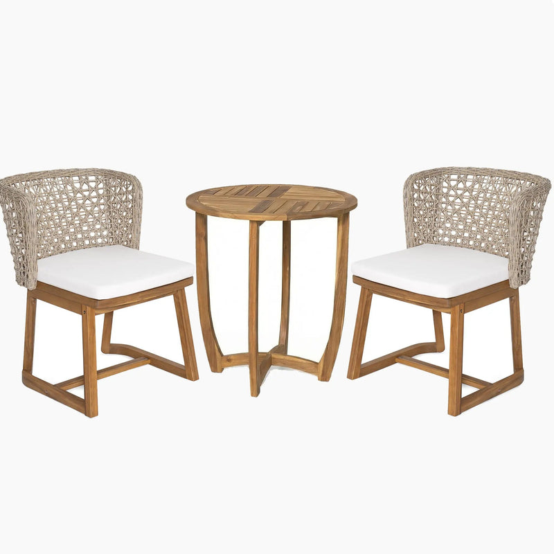 3-Piece Outdoor Dining Set with Teak Finish Acacia Wood Table & Wicker Chairs by HouseOfZazla