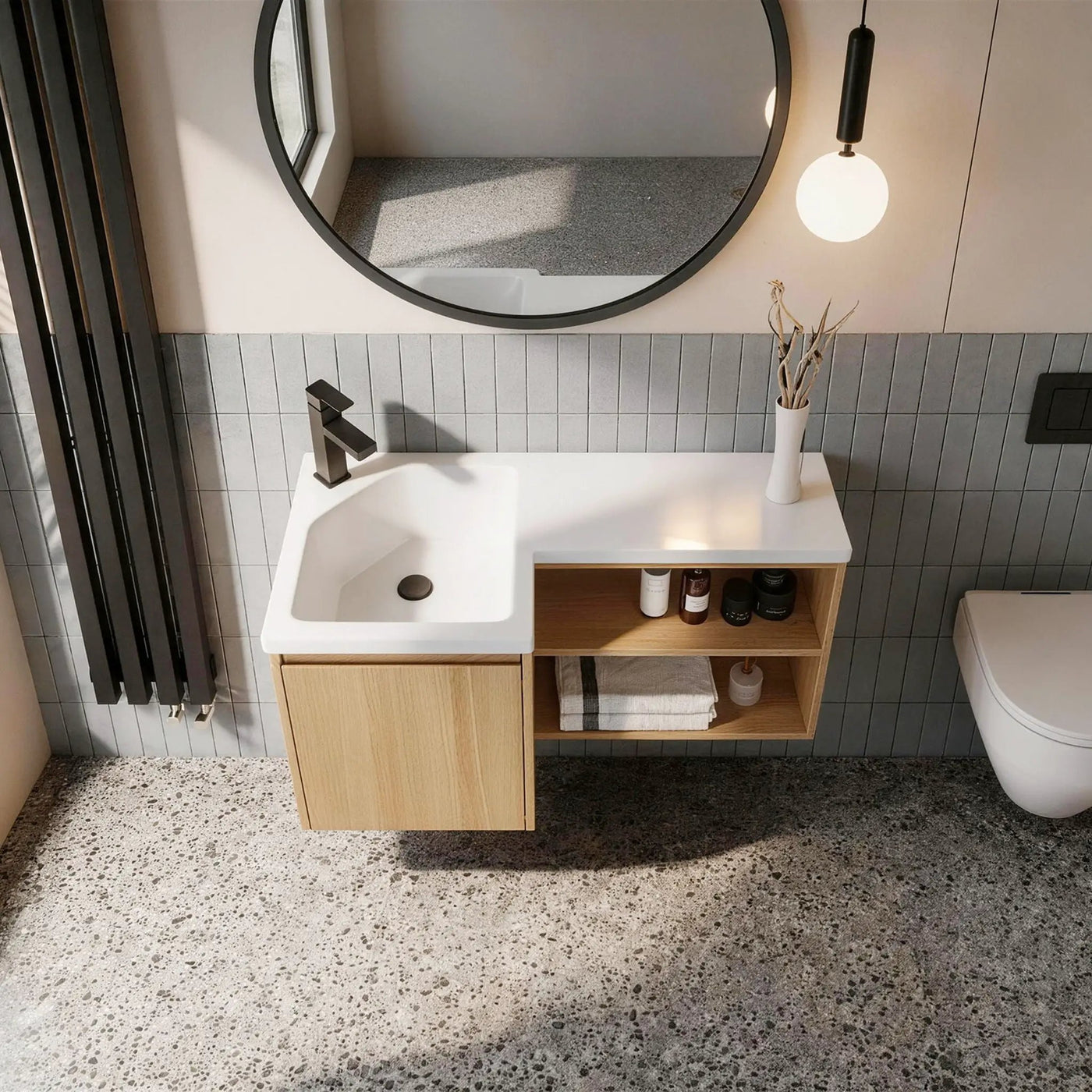 L-Shaped Wall Mounte Floating Bathroom Vanity With Integrated Sink by Unique Piece Furniture