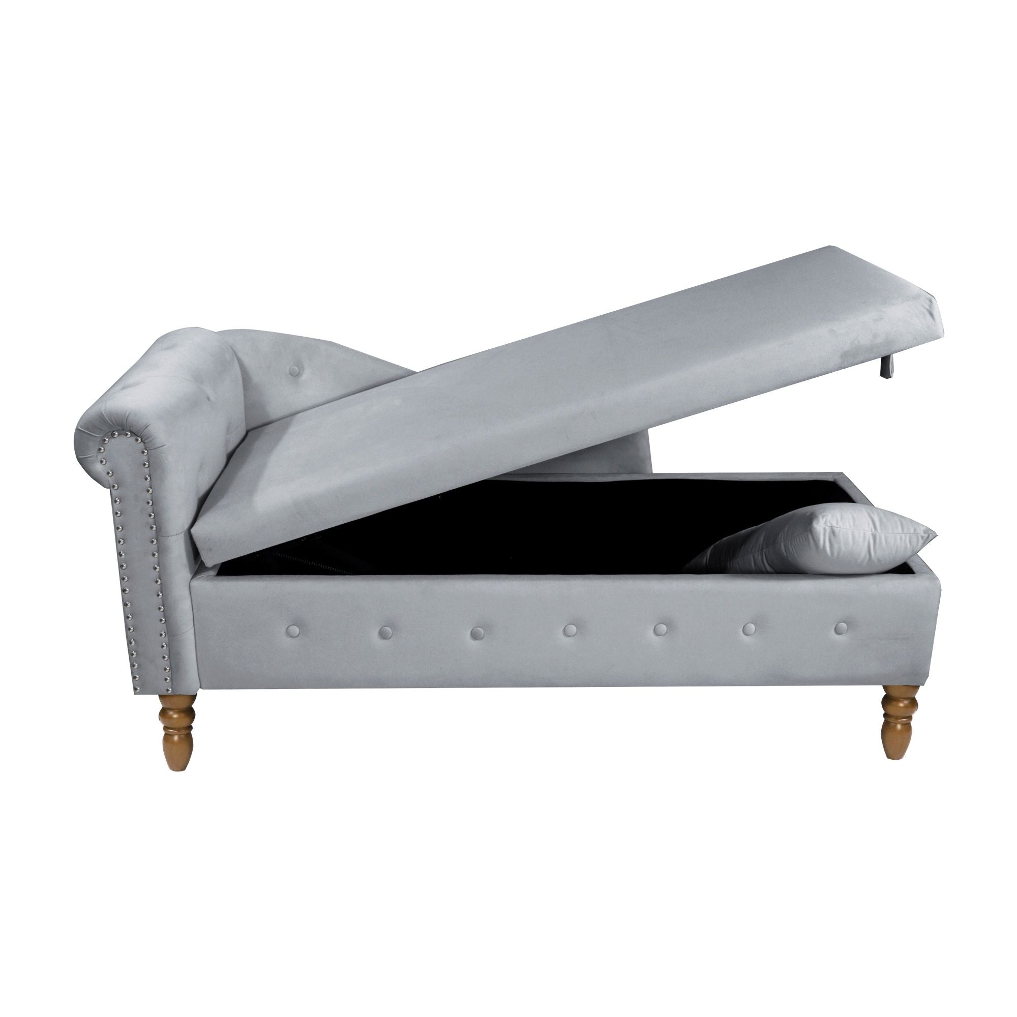 Chaise Lounge Indoor, Lounge Chair For Bedroom With Storage & Pillow, Modern Upholstered Rolled Arm Chase Lounge For Sleeping With Nailhead Trim For Living Room Bedroom Office by HouseOfZazla