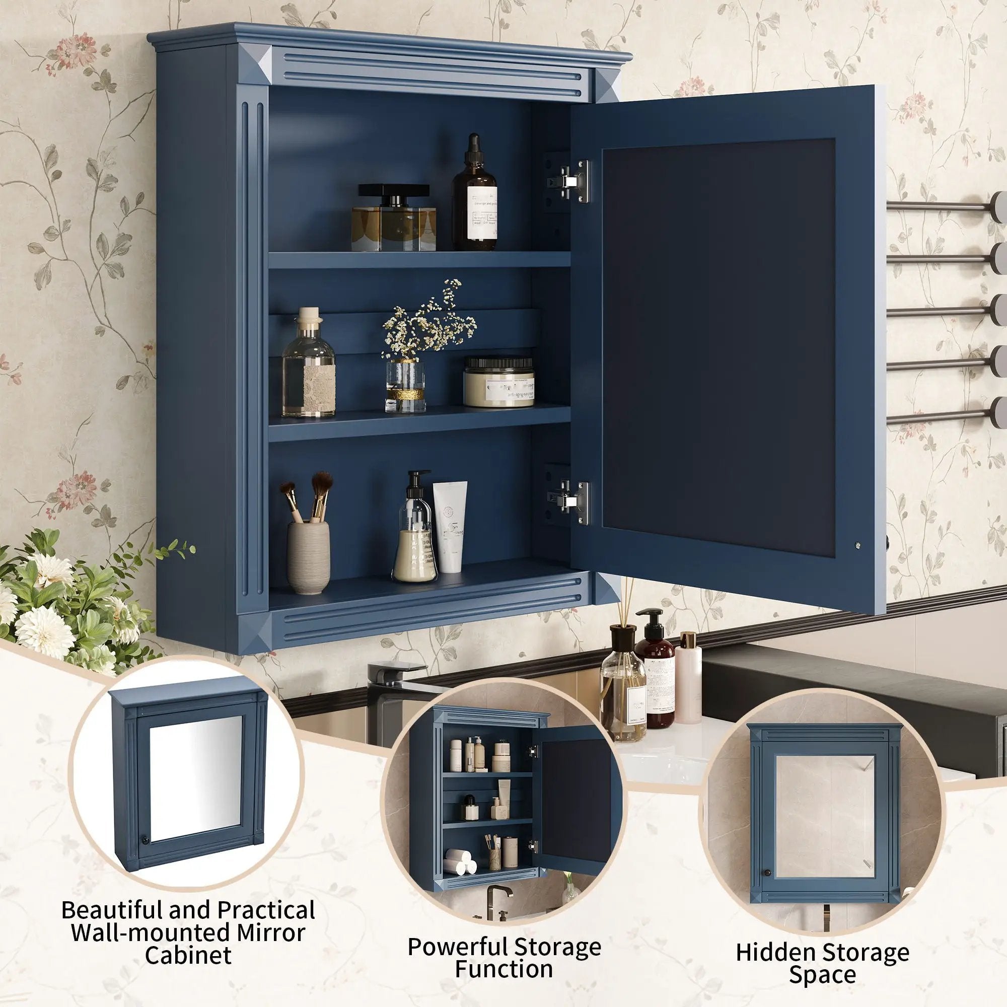 Wall Mounted Bathroom Storage Cabinet With Mirror, Medicine Cabinet With Height Adjustable Shelf by HouseOfZazla