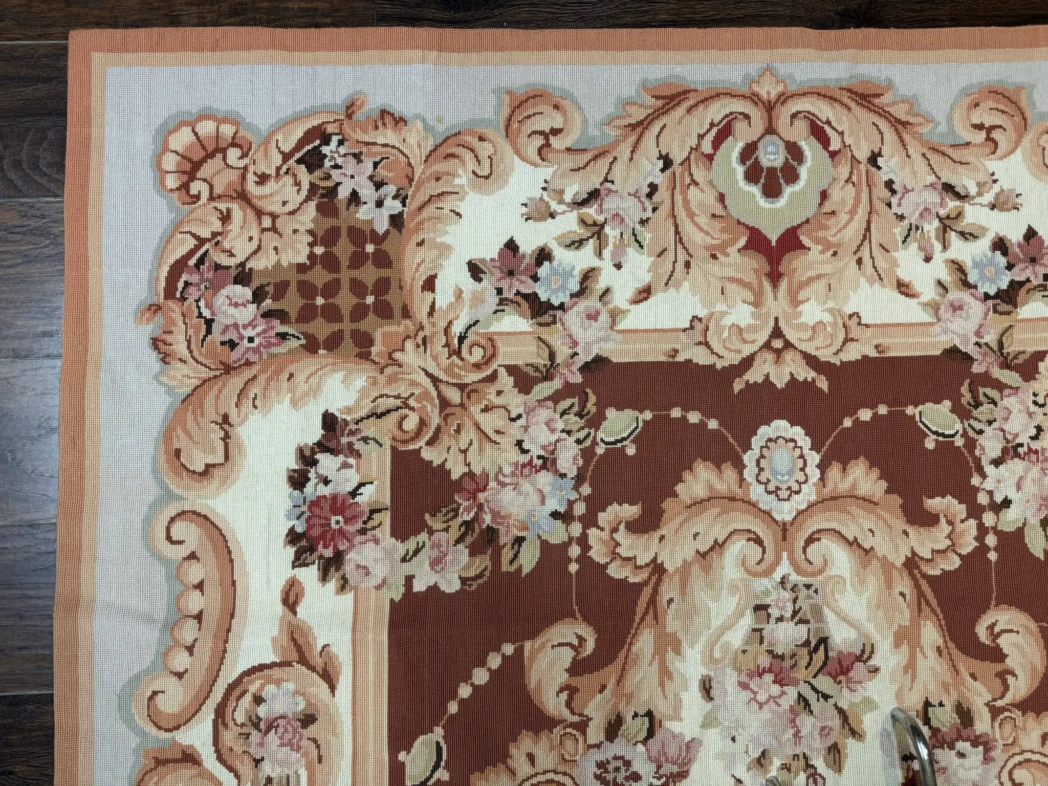 Vintage Needlepoint Rug 6x9, Aubusson Rug, Flatweave Wool Elegant Carpet, Medium Size, French European Design by Jewel Rugs