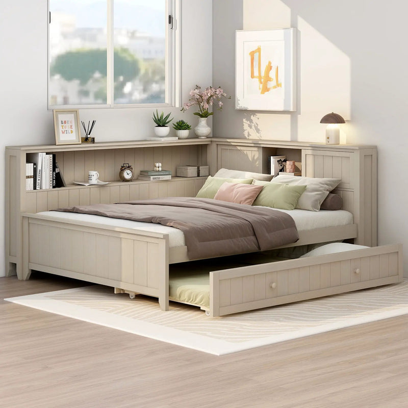 Full Size Daybed With Storage Shelves And Trundle - Ancient White by Unique Piece Furniture