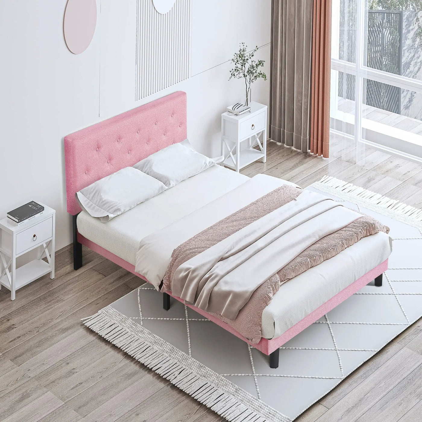 Modern Upholstered Platform Bed Frame With Button Tufted Fabric Headboard by HouseOfZazla