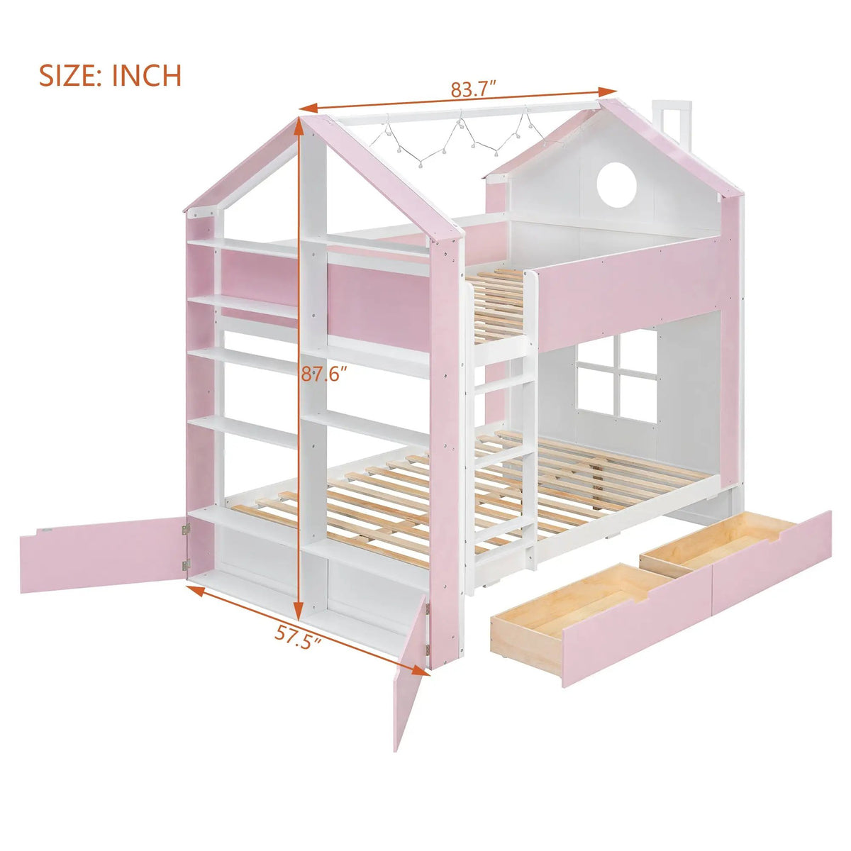 Full Size Bunk Bed with Storage Drawers & Shelves by HouseOfZazla