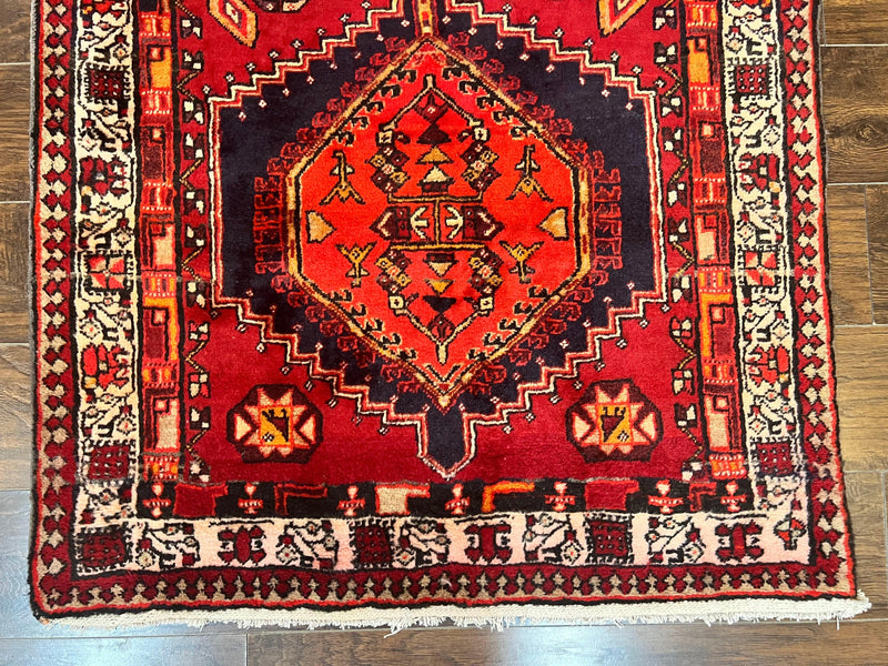 Persian Heriz Runner Rug 3.7 x 11, Persian Tribal Runner, Handmade Wool, Medallions, Geometric, Red, Antique Vintage Hand Knotted Rug by Jewel Rugs