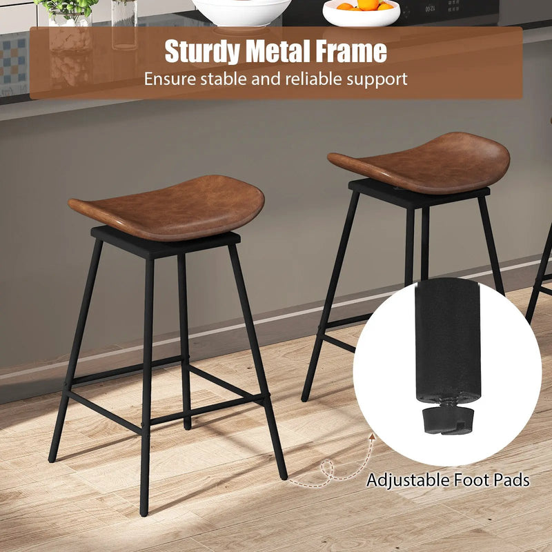 Set of 2 Swivel Barstools Faux Leather Upholstered Backless with Footrest by DirectDeals