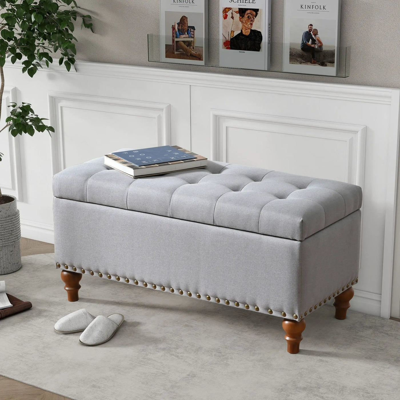 Upholstered Ottoman With Storage And Rivet Trim by Unique Piece Furniture
