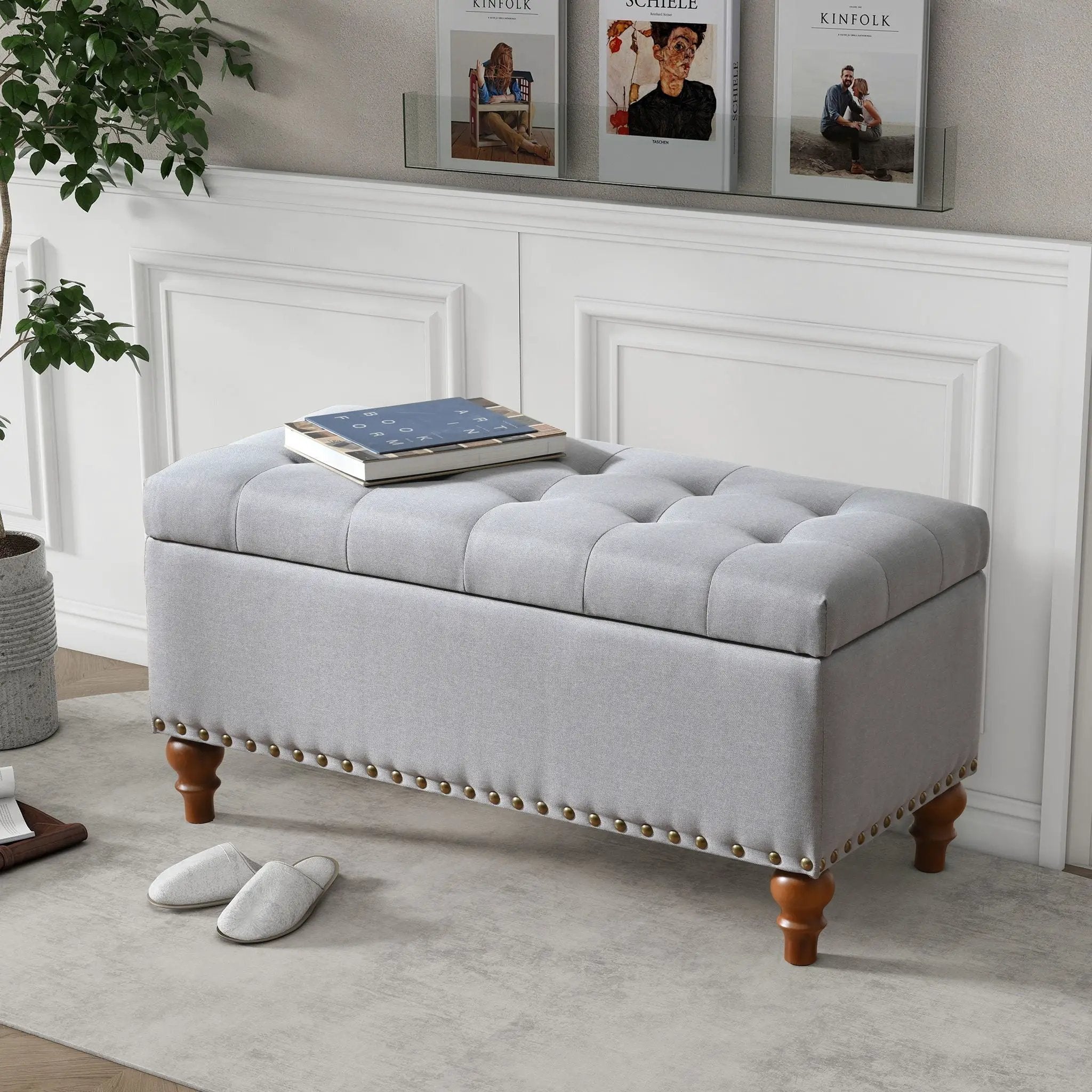 Upholstered Ottoman With Storage And Rivet Trim by Unique Piece Furniture