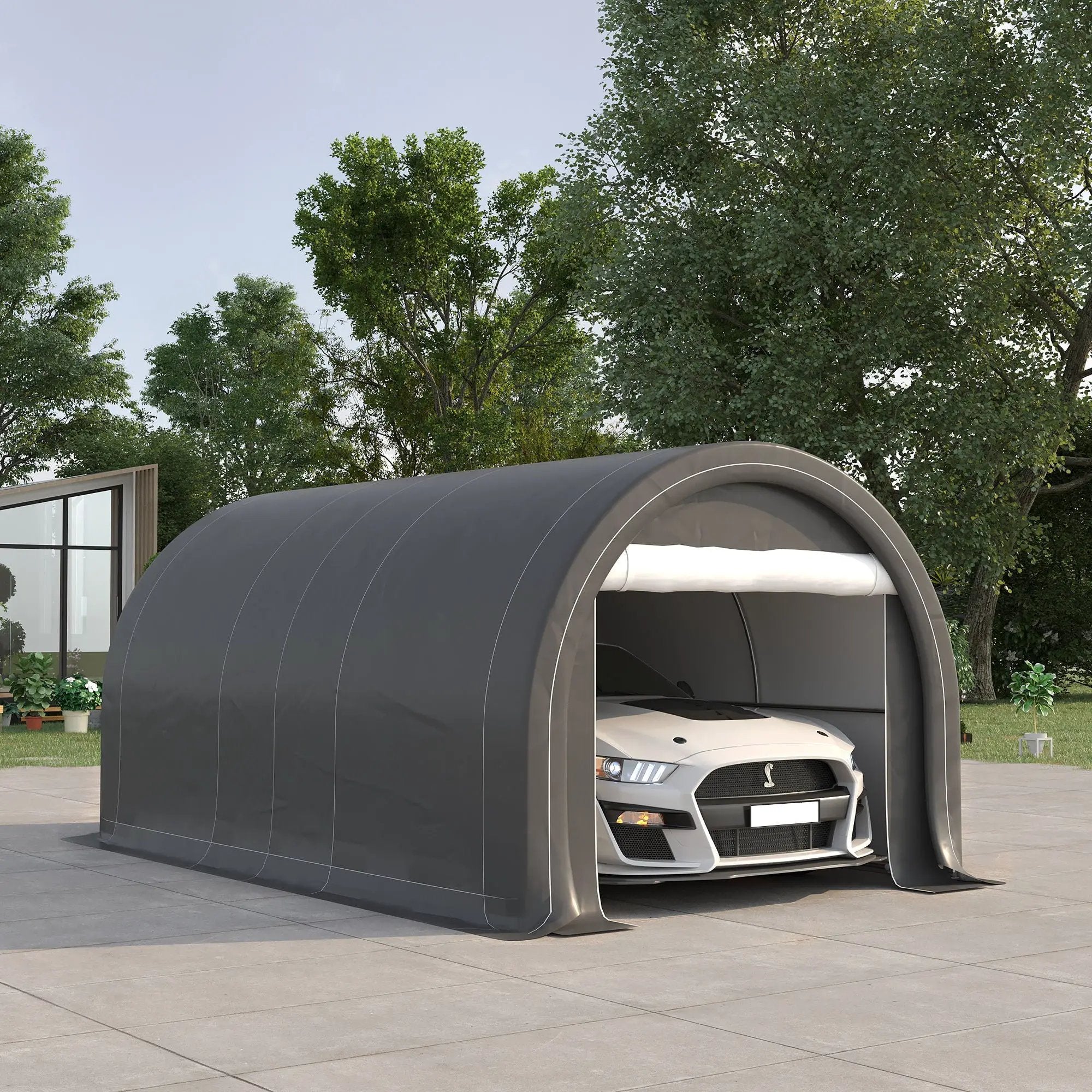 Outsunny - 10' x 16' Carport, Heavy Duty Portable Garage Storage Tent With Large Zippered Door, Anti-Uv Pe Canopy Cover For Car, Truck, Boat, Motorcycle, Bike, Garden Tools, Outdoor Work by Unique Piece Furniture