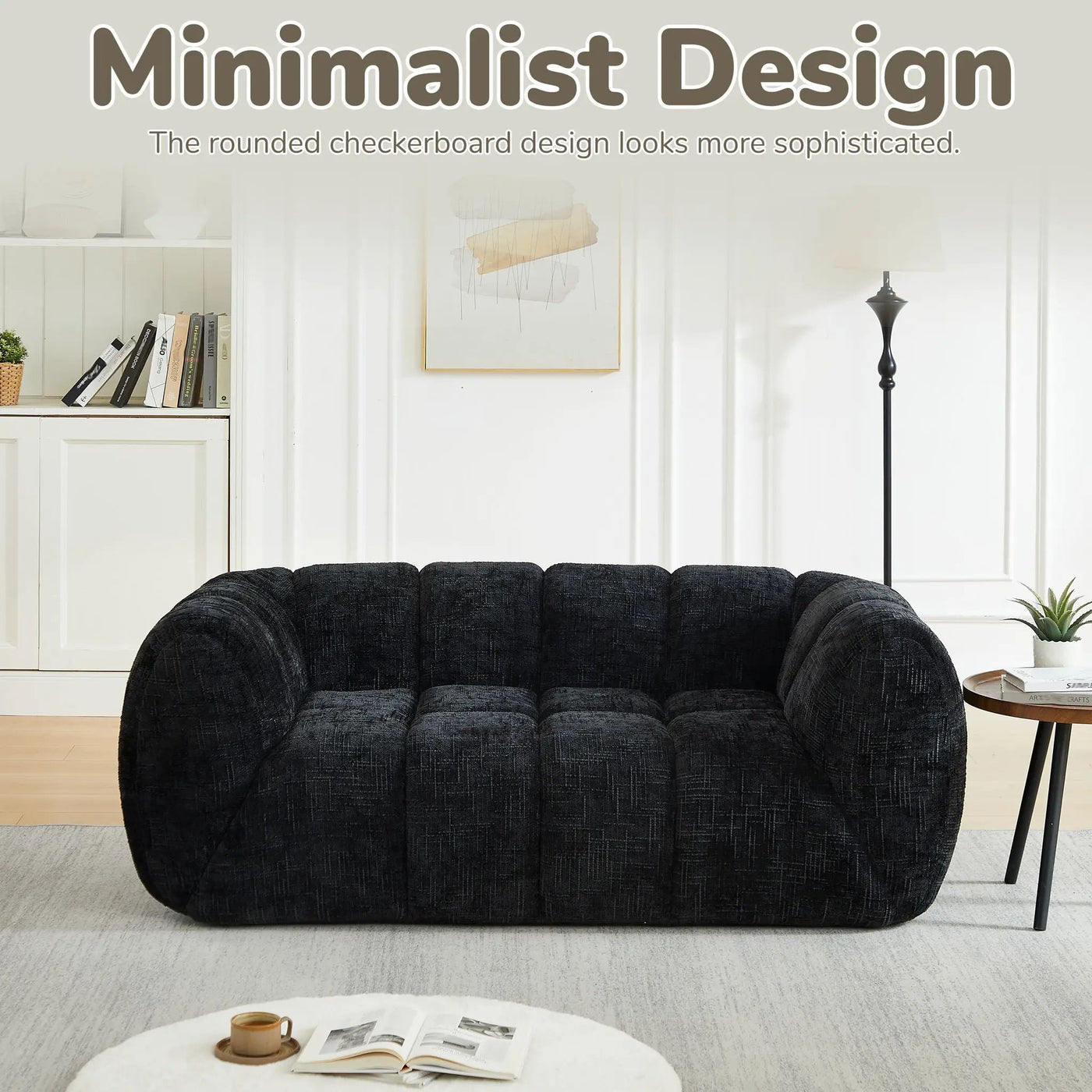 Quilted Cloud Sofa With Rounded Armrests And Piano Key Backrest Design by HouseOfZazla