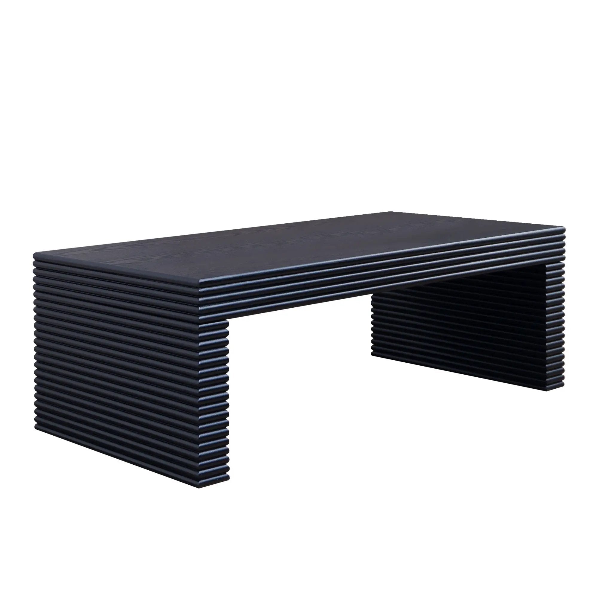 Modern Ribbed Coffee Table, Rectangular Low Profile Center Table For Living Room - Black by Unique Piece Furniture