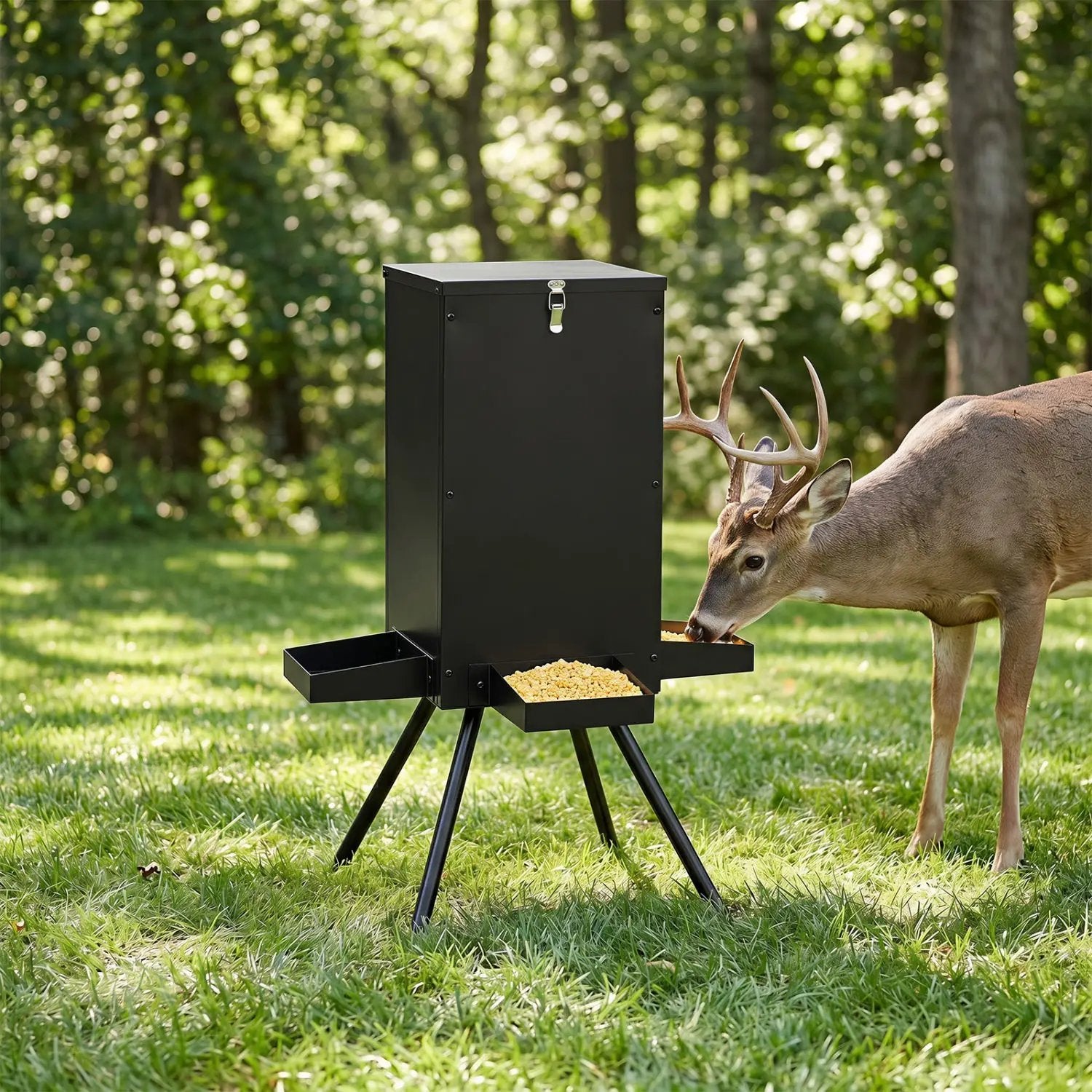90LB Gravity Deer Feeder with 4 Feeding Trays and Stand by DirectDeals