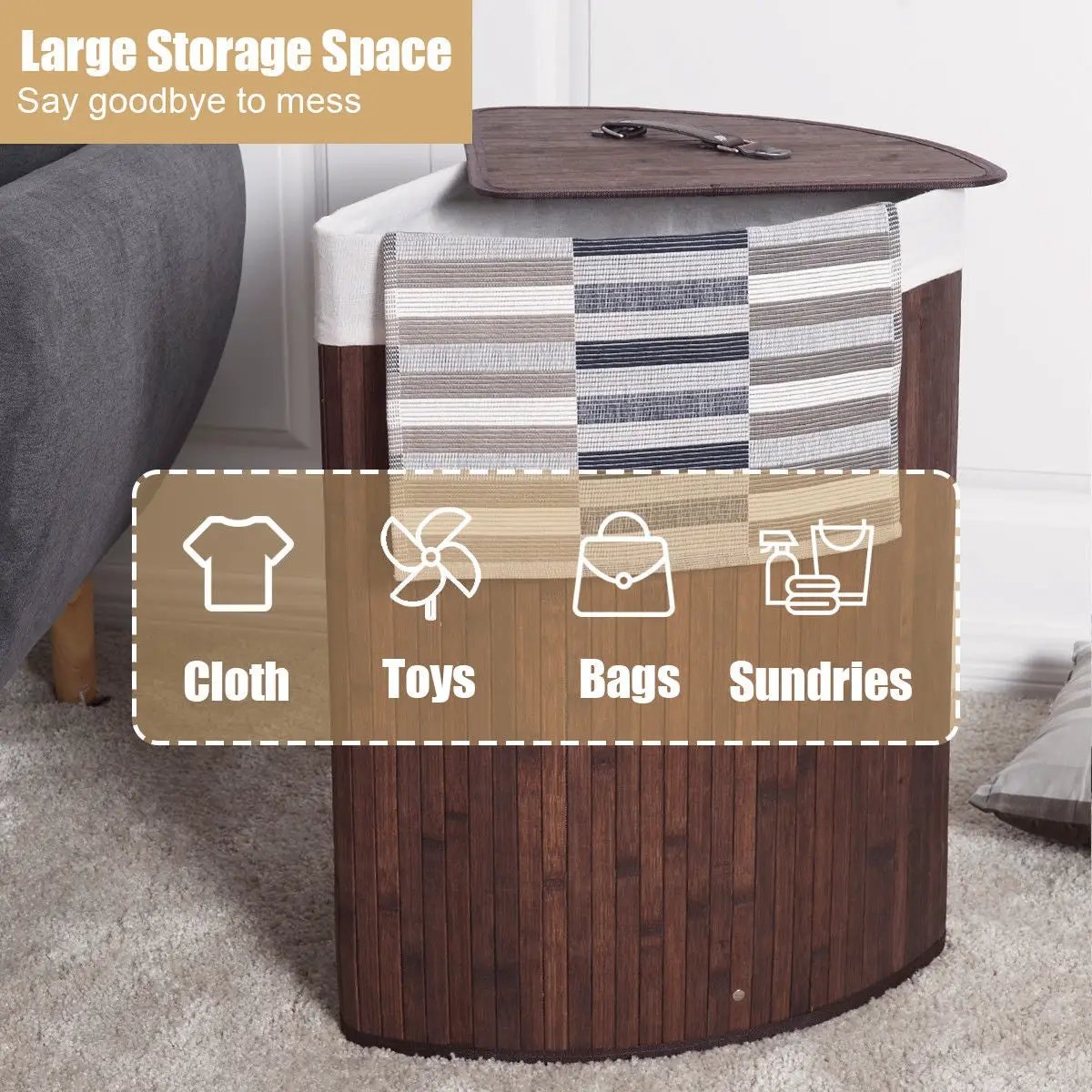 Corner Bamboo Hamper Laundry Basket, photo 8 of 11