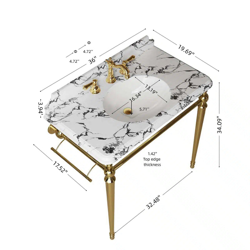 VICI 36" Bathroom Console Sink, Undermount Ceramic Vanity Basin by HouseOfZazla