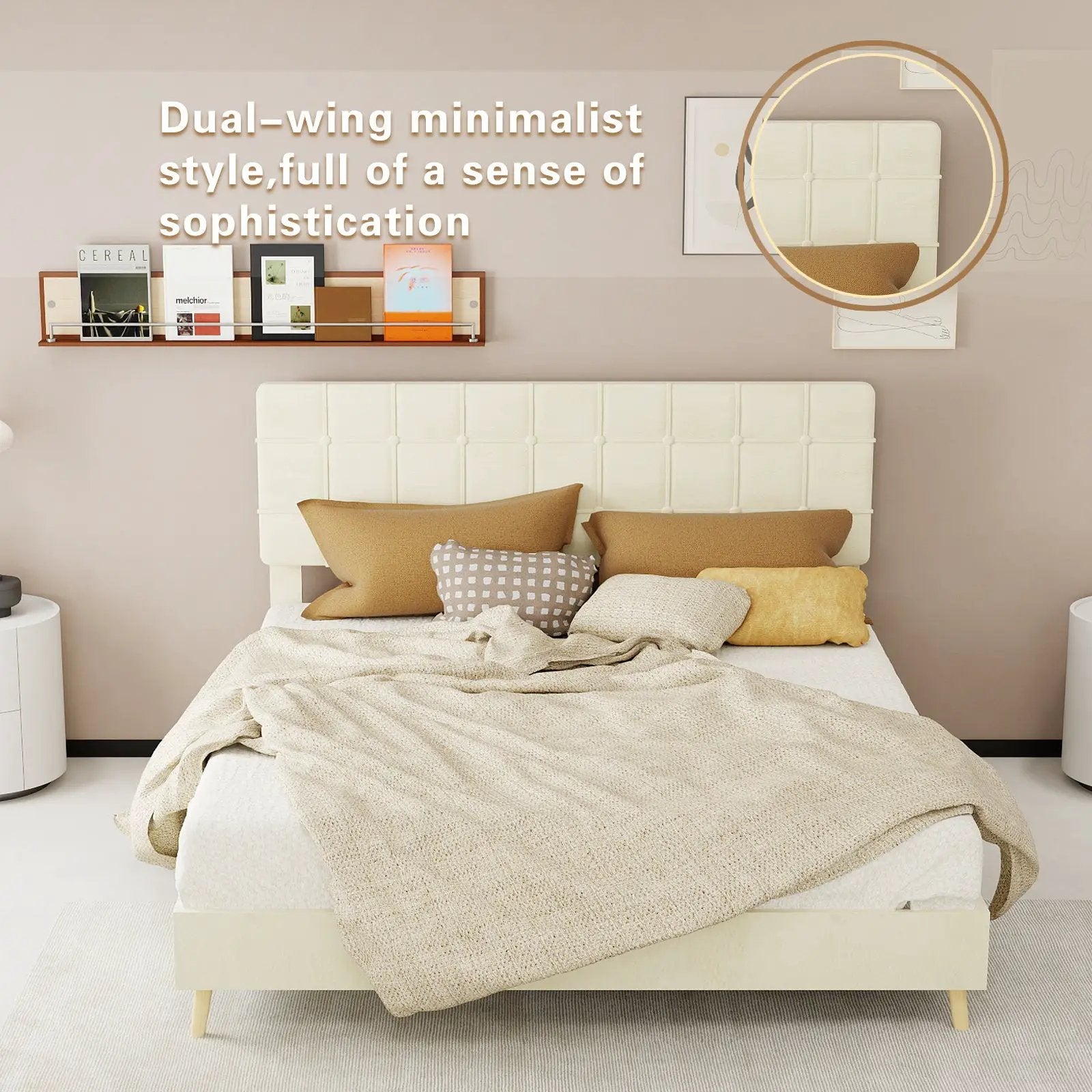 Modern Upholstered Bed Frame – Premium Holland Velvet Fabric by HouseOfZazla