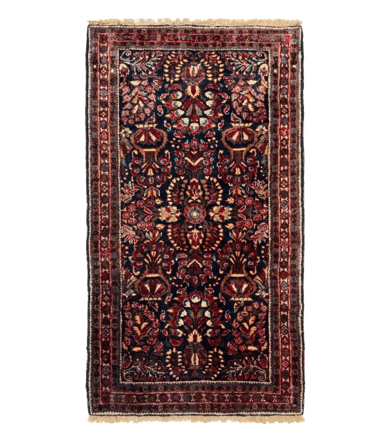 Small Navy Blue Persian Rug 2x4, Sarouk Rug, Rare Colors, Antique 1920s Wool Rug by Jewel Rugs