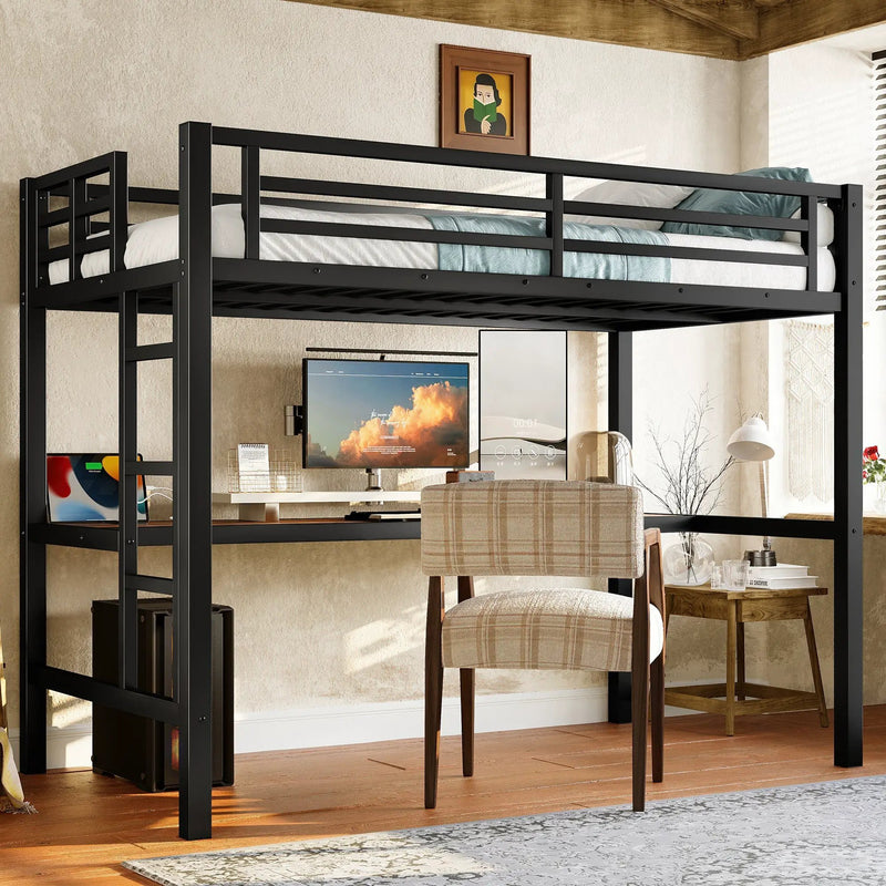 Metal Twin Size Loft Bed with Power Outlet and LED Lighted by HouseOfZazla