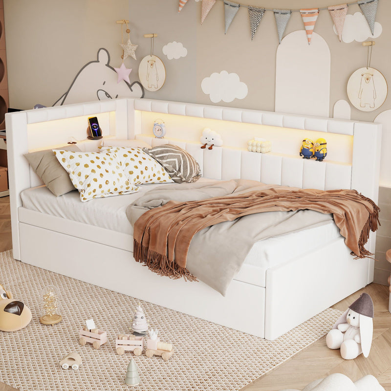 Upholstered Platform Bed With USB Ports And LED Belt