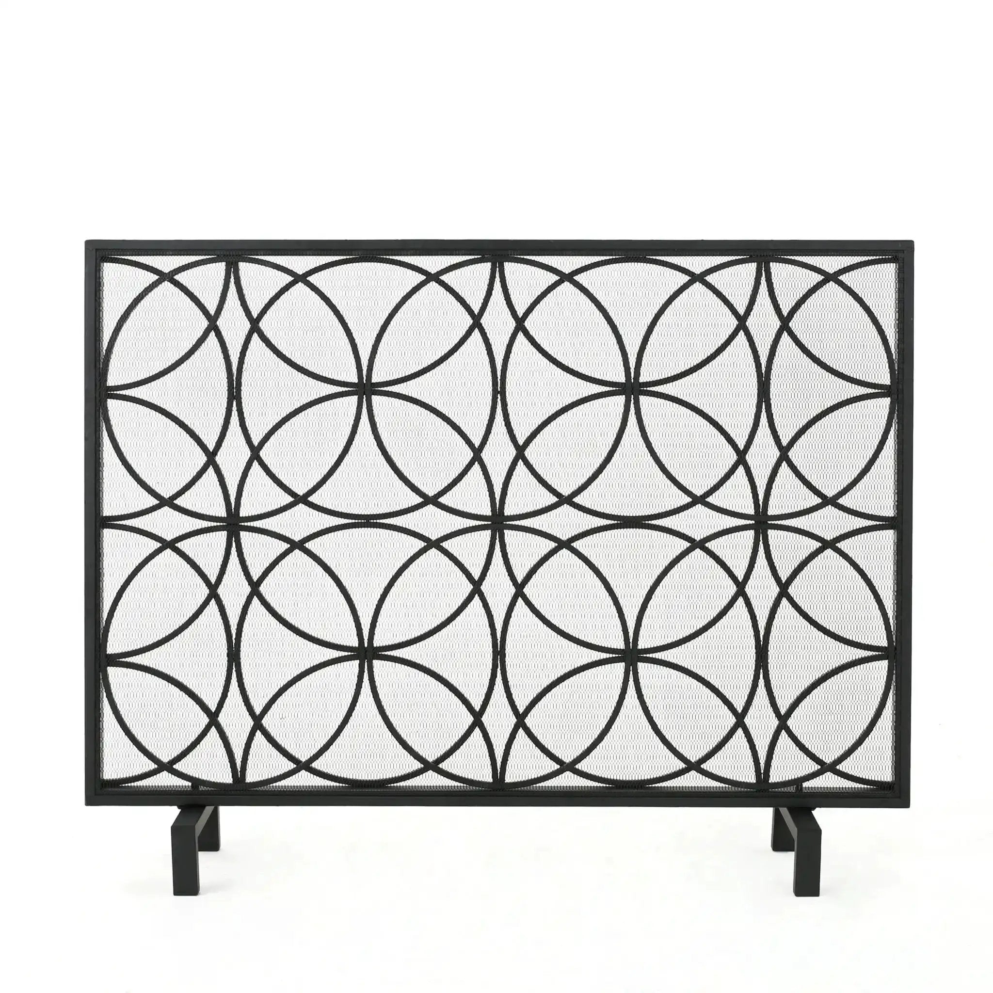 Thayer Single Panel Iron Fireplace Screen with Geometric Design by HouseOfZazla