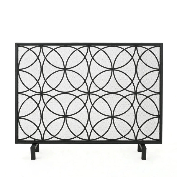 Thayer Single Panel Iron Fireplace Screen with Geometric Design