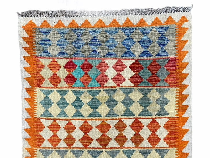Small Chobi Kilim Rug 3x4 Colorful Diamond Kilim Small Turkish Multicolor Kilim with Diamond Pattern Wool Flatweave Nice by Jewel Rugs