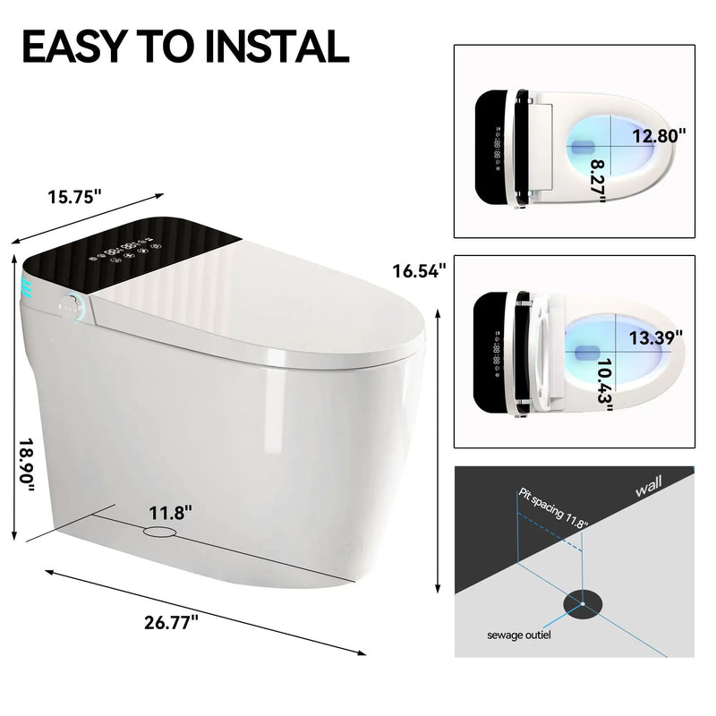 Smart Heated Bidet Toilet With Auto Open / Close Seat, Warm Water Wash, Dryer, And LED Display - White by HouseOfZazla