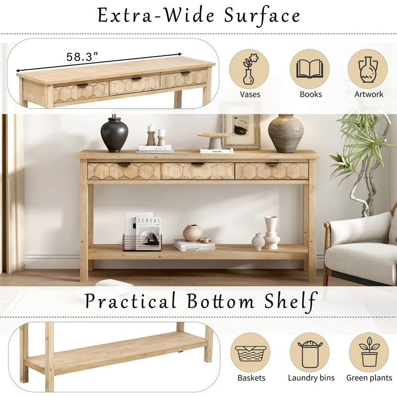 U_Style 58.3'' Fir Veneer Entryway Table with Honeycomb-patterned Fronts by HouseOfZazla