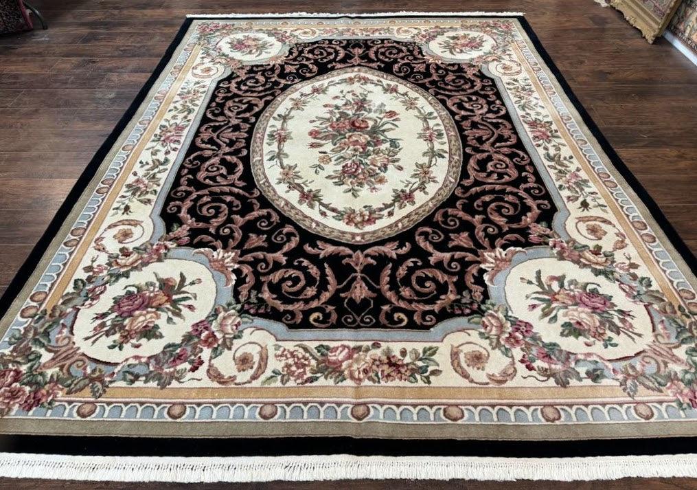 Aubusson Rug 8x10, Floral, Wool Pile, Elegant, European Design, Handmade, Fine by Jewel Rugs