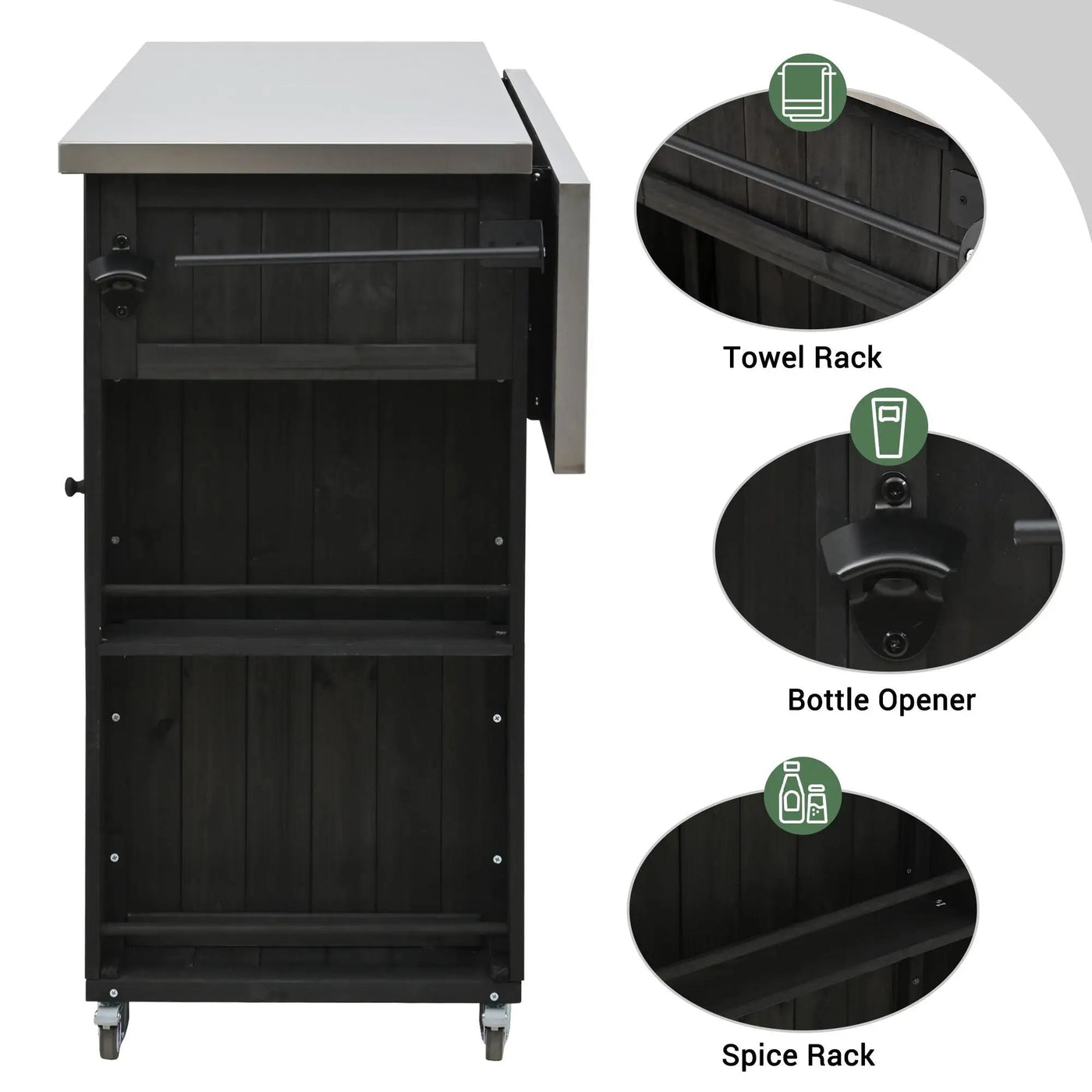 Outdoor Kitchen Island With Stainless Steel Top, Ample Storage Space, Towel And Spice Racks And A Bottle Opener by Unique Piece Furniture
