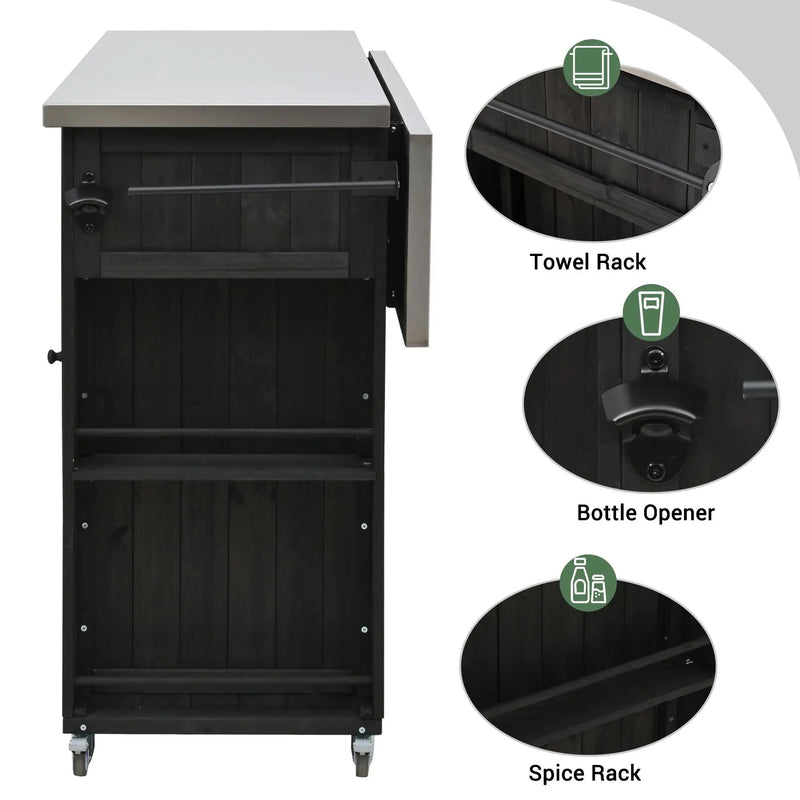 Outdoor Kitchen Island With Stainless Steel Top, Ample Storage Space, Towel And Spice Racks And A Bottle Opener by Unique Piece Furniture