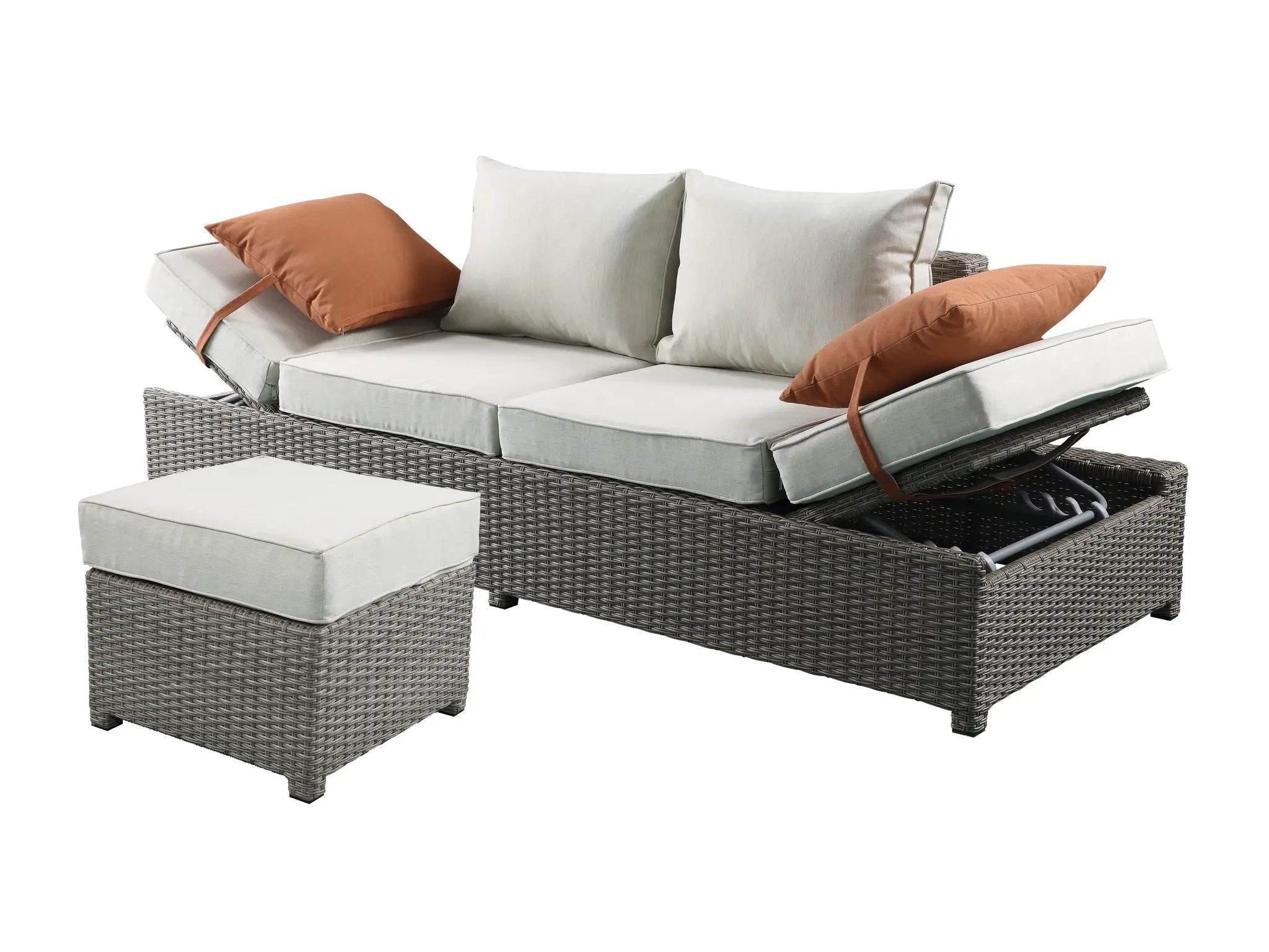 Salena - All Weather Wicker Patio Sofa & Ottoman With 2 Toss Pillows - Beige / Gray by Unique Piece Furniture