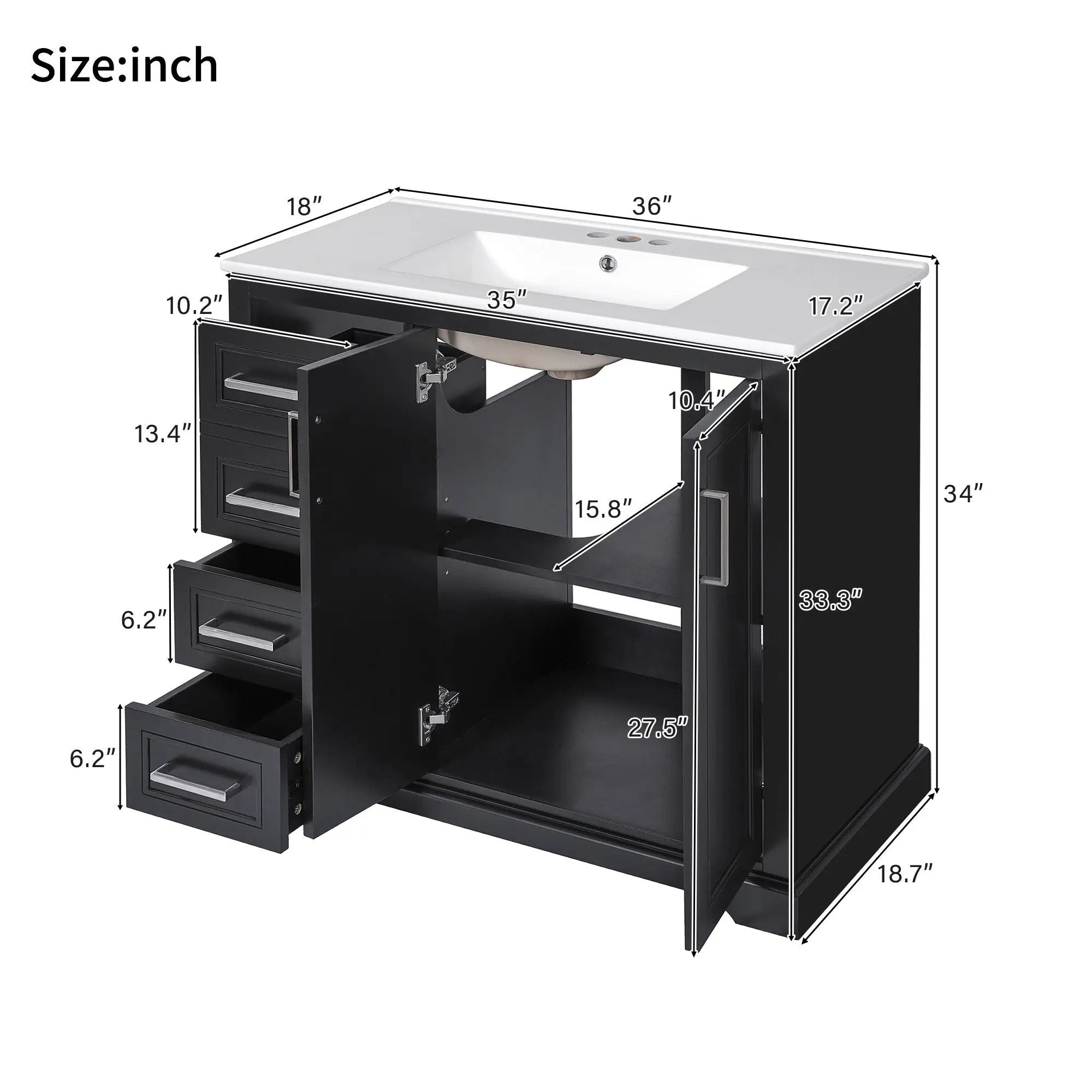 Bathroom Vanity With Sink, Soft Close Doors, Adjustable Shelf & 3 Drawers by HouseOfZazla